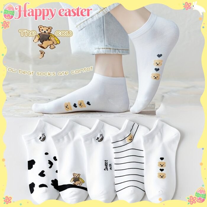 5 Pairs Mixed Color Animal Print Short Socks, 97% Polyester 3% Spandex, Breathable Sweat-Absorbent Knit Fabric, Comfortable Ankle Socks for Women - Image 16