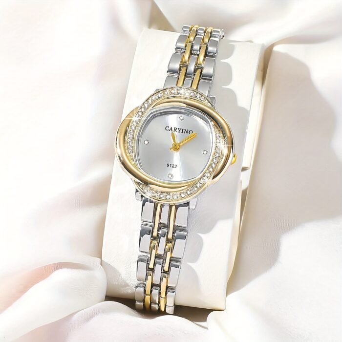 Elegant Women's Quartz Watch with Rhinestone Accents - Chic Zinc Alloy Bracelet Design, Perfect for Dates, Parties & Birthday Gifts, Unique, Fashion, Elegant Style