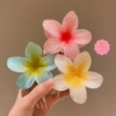 3pcs Sweet Plumeria Flower Hair Claw Clips, 3.15 Inch Large Non-Slip Grip, Vibrant Mixed Colors (Blue, Pink, Red) – Perfect for Party Hairstyles & Holiday Styling, Ideal Gift for Girls, Holiday Hair Decor | Trendy Hair Styling | Plastic Flower Clips, Hair Accessories