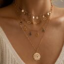 Vintage Geometric Layered Necklace for Women - Golden-Tone Multi-Strand Chain with Teardrop & Round Pendants, Elegant Party Jewelry Gift for Birthdays, Anniversaries, Special Occasion Jewelry, Sophisticated Accessory