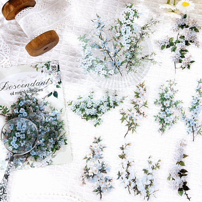 30-Pack Plant Floral Branch PET Decorative Stickers, Mixed Color Self-Adhesive Plastic Craft Embellishments with Crystal Accents, Glossy Finish, Irregular Shapes for Scrapbooking and Journaling - Image 18