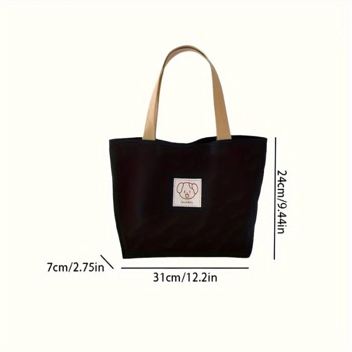 1pc Cute Cartoon Bear Tote Bag for Women - Black Minimalist Handbag with Durable Handles & Snap Closure, Compact Work Commute Bag, Casual Everyday Shoulder Bag, Sturdy Construction - Image 4