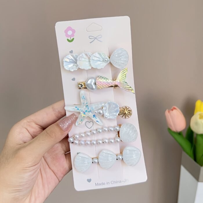 5pcs Ocean Princess Shell Starfish Hair Clip Set for s Summer Bangs Imitation Pearl Hair Accessory Headband - Image 3