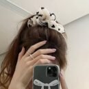 Elegant Mesh Hair Scrunchies with Black Polka Dot & Heart Design - Korean Style, Tassel Detail, Women'S Fashion Hair Ties for Valentine'S Day, Everyday & Special Occasions, Cute Hair Accessorie