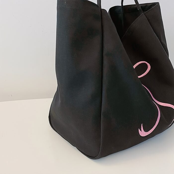 Embroidered Bowtie Underarm Tote Bag For Men Women, Large Handbag For Daily Commute, Simple Trendy Versatile Daypacks - Image 2