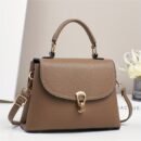 Minimalist Apricot Or Earthy Yellow Handbag with Adjustable Strap, Zipper Closure, Polyester Lining, No Pattern, No Printing, Edge Painted