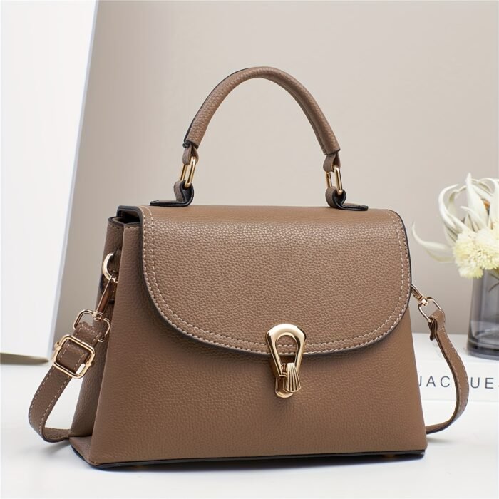 Minimalist Apricot Or Earthy Yellow Handbag with Adjustable Strap, Zipper Closure, Polyester Lining, No Pattern, No Printing, Edge Painted - Image 12