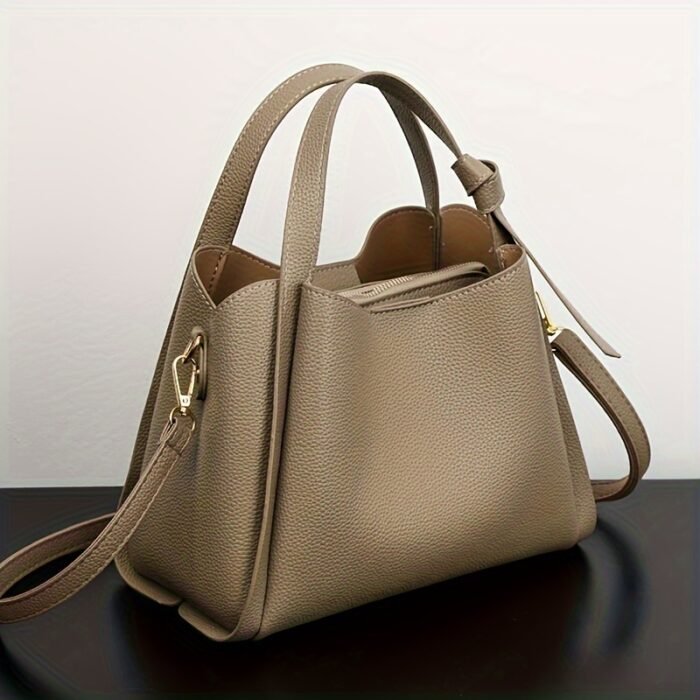 Lightweight PU Leather Fashion Shoulder Bag for Women - Adjustable Crossbody Handbag with Secure Zip Closure, Solid Color Design, Polyester Lining, Chic Bucket Style, Versatile Occasion Accessory, Baigou Crafted - Image 8