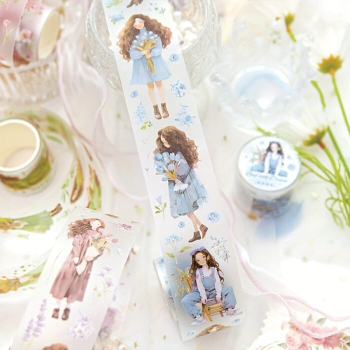1 Roll/Pack, 8 Rolls/Pack Bouquet Girl Series PET Tape, Cute Artistic INS Style Girl Floral Material, Scrapbook Sticker - Image 2