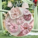 8pcs Elegant Pink & White Check & Floral Hair Ties - Soft Fabric, Non-Slip, Perfect for Buns & Pigtails, Ideal Gift Set for Women, Everyday Hair Accessories | Check Pattern Ties | Elastic Headbands, Hair Accessories Set