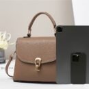 Minimalist Apricot Or Earthy Yellow Handbag with Adjustable Strap, Zipper Closure, Polyester Lining, No Pattern, No Printing, Edge Painted