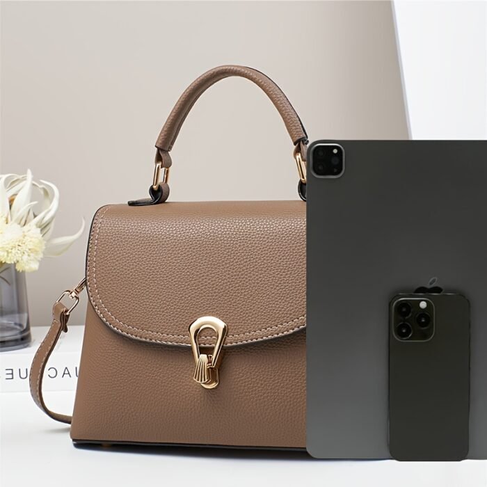 Minimalist Apricot Or Earthy Yellow Handbag with Adjustable Strap, Zipper Closure, Polyester Lining, No Pattern, No Printing, Edge Painted - Image 10