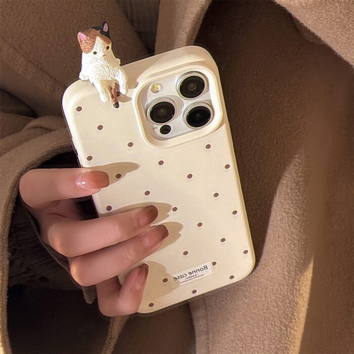 Simple Wave Dot Cute Three-dimensional Purr Cat Mobile Phone Case Suitable for Apple 16/15/14/13/12 Series - Image 3
