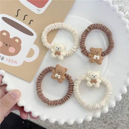 Korean version of cute bow tie bear hair band cartoon personality couple dual-purpose hair accessories simple hair tie rubber band jewelry women