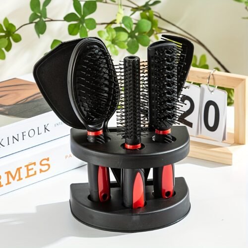 5pcs Unisex Professional Hair Styling Set, Scalp Massage, Detangling Brushes, Airbag Comb, Makeup Mirror, Unscented, for Normal Relaxed Textured Hair