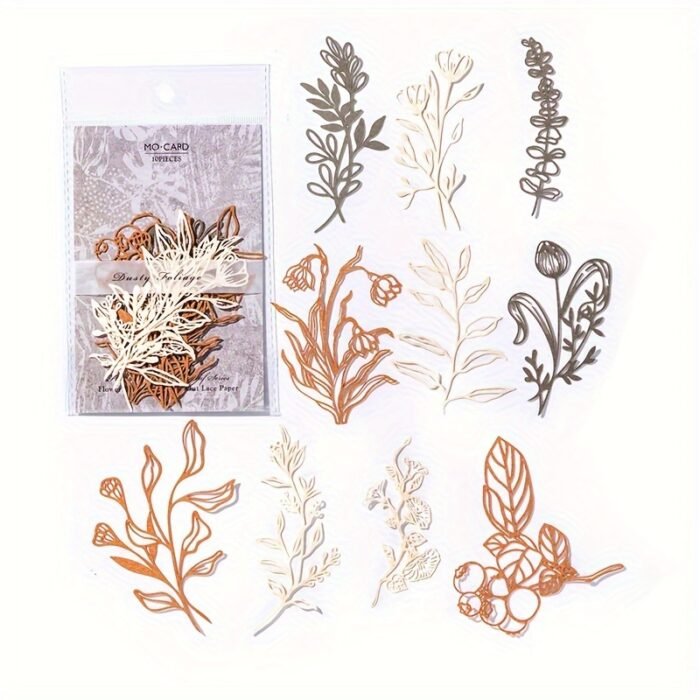 [Retro Floral] Scrapbooking Decorative Collage DIY Craft Material Paper | Pack of 10 sheets | Paper | Hollowed out base | Scrapbook magazine planning, decorative collage, DIY craft | Retro floral branch and leaf - Image 7