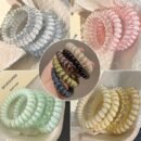 Pack of 4 Korean Jelly Color Telephone Cord Hair Ties Cute and Fresh Non-Damaging High Elasticity Headband for Women