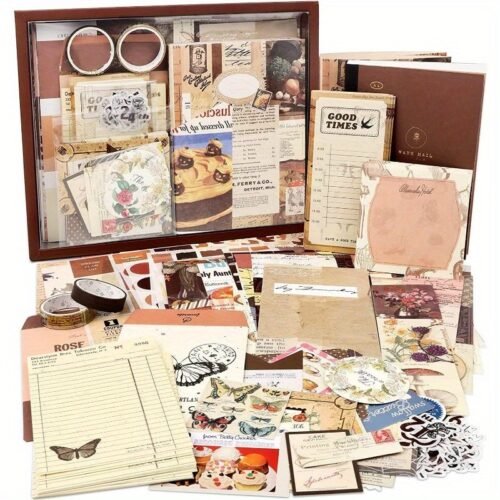 Vintage Aesthetic Scrapbook Kit(346pcs), Bullet Junk Journal Kit with Journaling/Scrapbooking Supplies, Stationery, A6 Grid Notebook Graph Ruled Pages.DIY Gift for Teen Girl Kid Women.