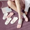 5 Pairs of Cute Cartoon Cat Socks for Women - Pink and White, Short & Mid-Calf, Lightweight, Machine Washable, Spring/Summer Footwear, Casual Wear|Playful Cat Design|Stretchy Fabric