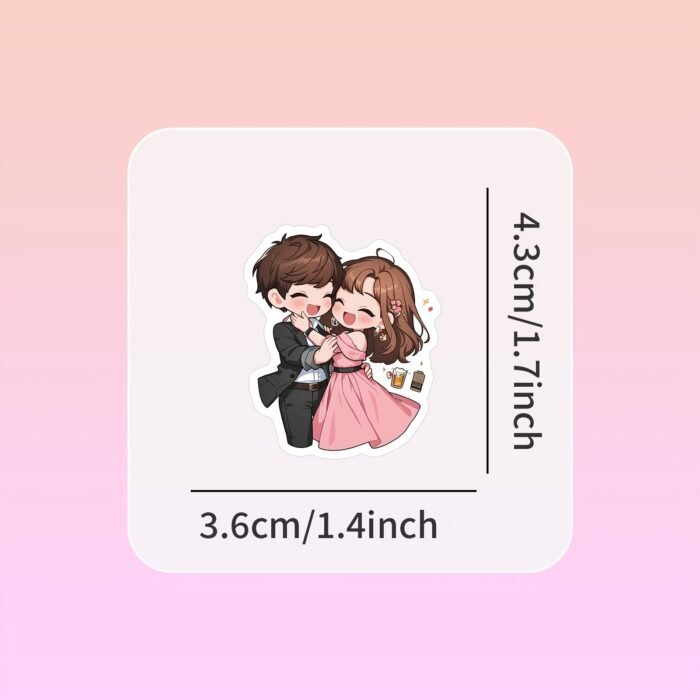 54pcs Cute Love Couple Waterproof Vinyl Stickers - Romantic Decor for Laptops, Glasses, Water Bottles & Notebooks - Reusable, Mixed Colors, Perfect Gift for Him & Her - Image 6