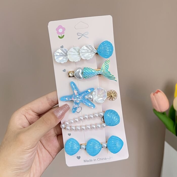 5pcs Ocean Princess Shell Starfish Hair Clip Set for s Summer Bangs Imitation Pearl Hair Accessory Headband - Image 7