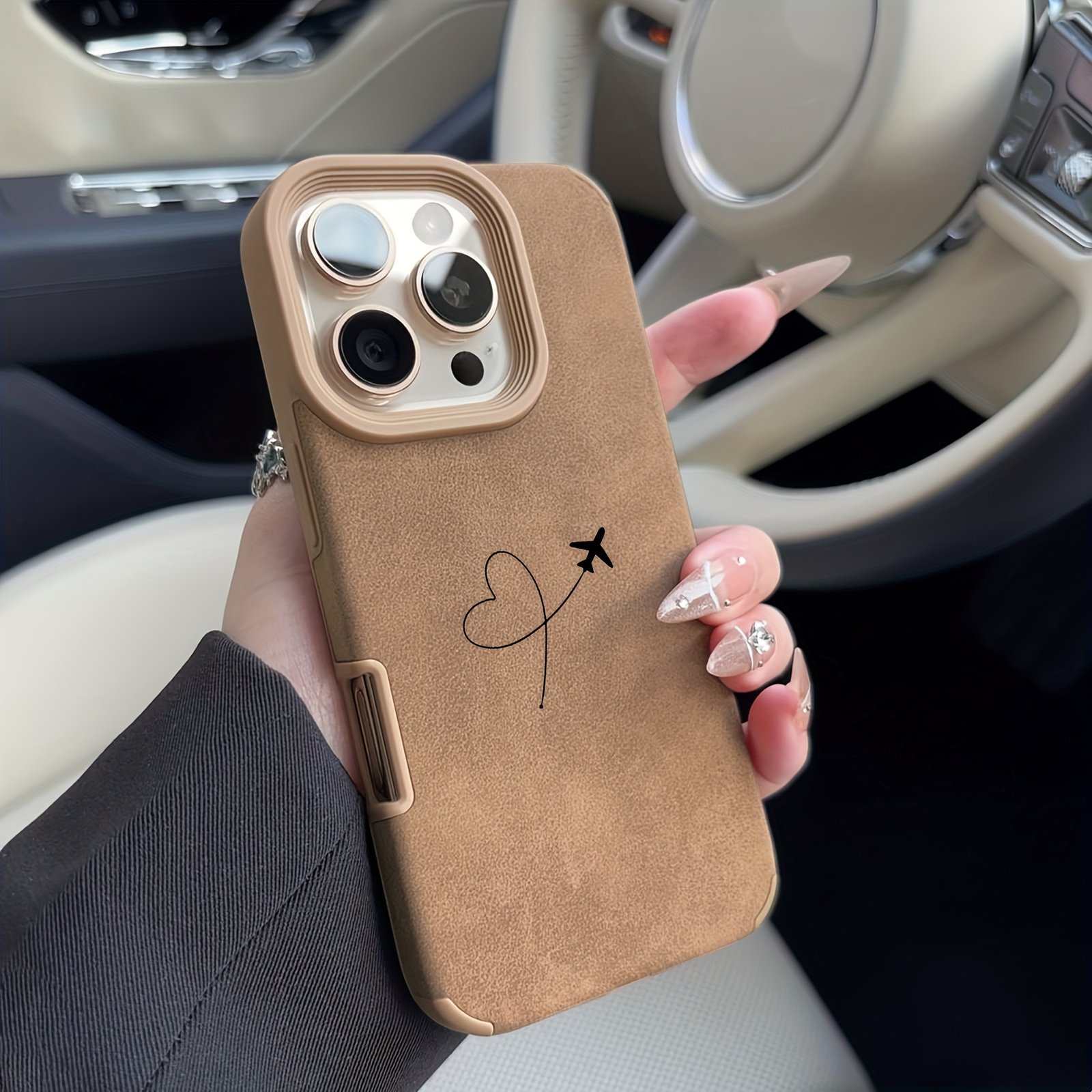 Love Aircraft Suitable for iPhone 16 ProMax/15/14/13/12/11 Phone Case, Imitation Faux Leather texture, shock-absorbing and anti-scratch, creative and fashionable, lightweight and high quality, a festive gift for friends and families