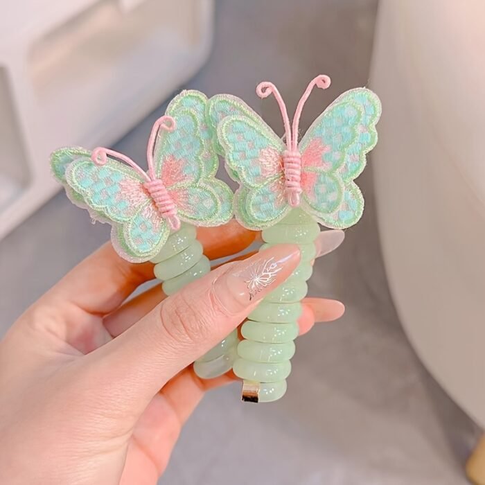 GUIJUI 2pcs Cute Butterfly Phone Cord Hair Ties for Kids, High Elasticity Resin Hair Bands, All-Season Daily & Casual Wear, Christmas & Valentine'S Day Gift, Knit Fabric Weaving Method - Image 9