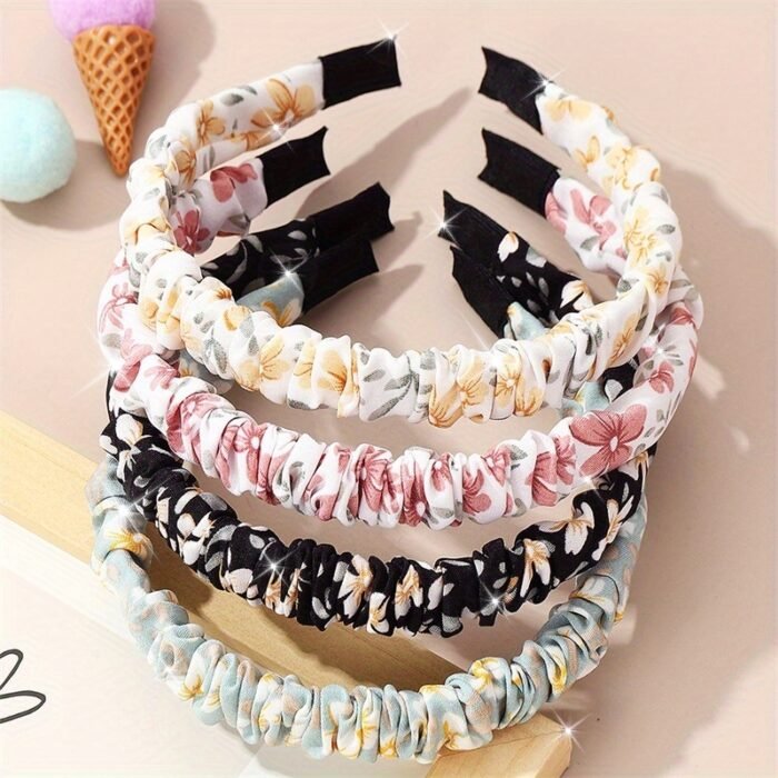 4pcs Sweet Floral Print Pleated Headband Set - Chic & Versatile Hair Accessories for Girls, Perfect for Casual Attire, Girls Hair Accessories - Image 12