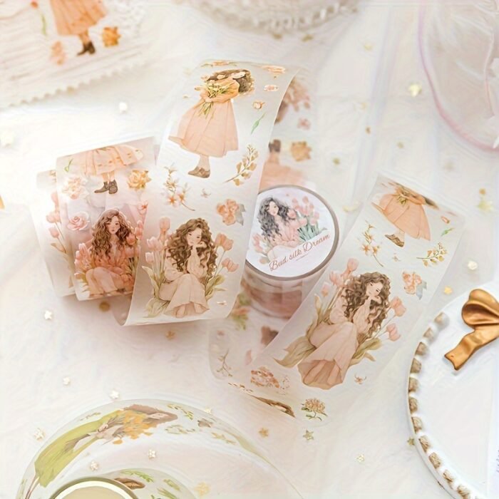 1 Roll/Pack, 8 Rolls/Pack Bouquet Girl Series PET Tape, Cute Artistic INS Style Girl Floral Material, Scrapbook Sticker - Image 3