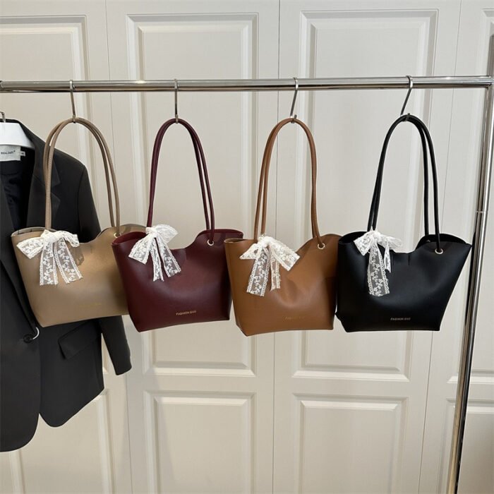 Women's Elegant Crossbody Bag with Bow Detail - Premium Korean-Inspired Commuting Tote, Fixed Strap & Snap Closure, Solid Color Options (Khaki/Deep Brown/Red/Black) - Birthday & Holiday Gift - Image 12