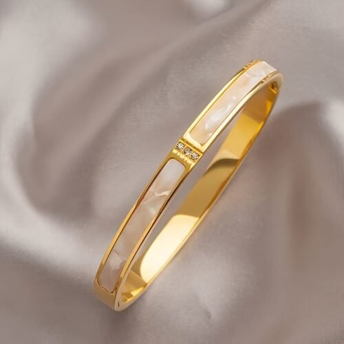 Elegant Golden-Tone Stainless Steel Bracelet with Rhinestones & Faux Gemstones – Minimalist Japanese/Korean Style, Perfect for Daily Wear & Festive Celebrations, Women'S Fashion Accessory, Spring Festival, or Casual Attire