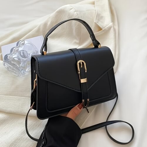 Women's Square Crossbody Bag - Mini Shoulder Purse with Metallic Accents, Solid Color Buckle Closure, Lightweight Everyday Bag for Women, Gift for Her (Rose Red/White/Green/Black), Crossbody Purse, Elegant Accessory, Smooth Texture