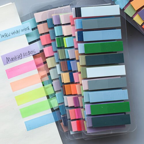 200 Sheets of European Retro Fluorescent PET Transparent Self-Adhesive Notes, Morandi Color Coding Markers, Rectangular, Ten Mixed Colors, with Index Labels for Organization and Recordin