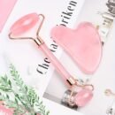 Pink Heart-Shaped Facial & Back Massage Roller with Rose Golden Handle - Battery-Free Manual Lotion Applicator, Fragrance-Free Skincare Tool, Elegant Design for Face & Body Relaxation, Heartshaped Design | No Battery Needed