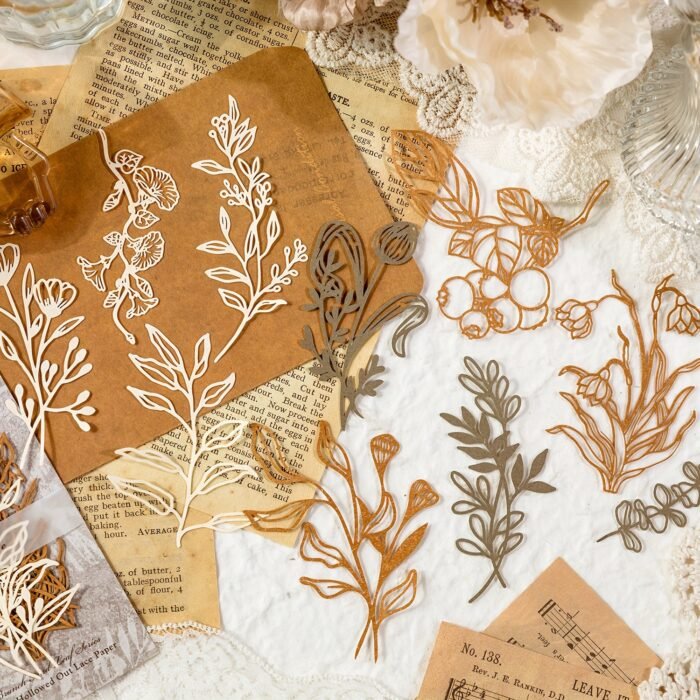[Retro Floral] Scrapbooking Decorative Collage DIY Craft Material Paper | Pack of 10 sheets | Paper | Hollowed out base | Scrapbook magazine planning, decorative collage, DIY craft | Retro floral branch and leaf - Image 12