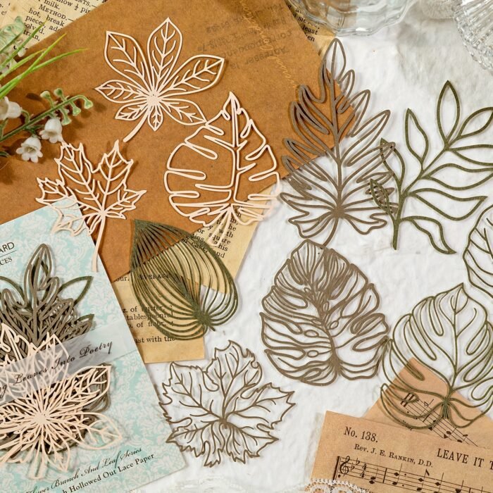 [Retro Floral] Scrapbooking Decorative Collage DIY Craft Material Paper | Pack of 10 sheets | Paper | Hollowed out base | Scrapbook magazine planning, decorative collage, DIY craft | Retro floral branch and leaf - Image 2