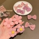 Honey Girl Style Hair Accessories Set - 10Pcs Solid Color Bow & Flower Hair Ties - Acrylic Fiber Elastic Hair Bands for Teens, Suitable for Daily Wear and Casual Occasions - All-Season Teen Hair Scrunchies