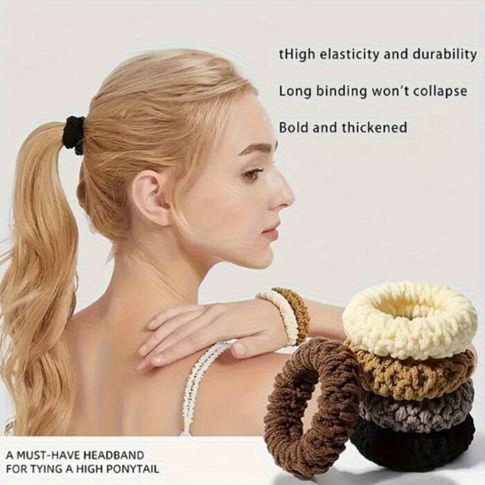 5pcs Set of Korean Style High Elasticity Plus Wide Thickened Hair Ties, Hair Rings, Durable, Simple and Advanced Hair Ropes for Women'S Hair Accessories - Image 2