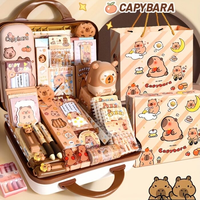 A Capybara-Themed Stationery Gift Set, Featuring Cartoon-Themed Plastic And Wooden School Supplies Including Notebooks, Fountain Pens, Paper Clips, And Accessories, Suitable for Students, Halloween, Christmas, Birthday Gifts, Graduation Gifts - Image 5