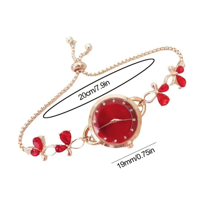 Elegant Women'S Watch with Adjustable Slide Bracelet, Floral and Bow Design, Quartz Movement, Alloy Case and Strap, Perfect for Casual Attir - Image 6