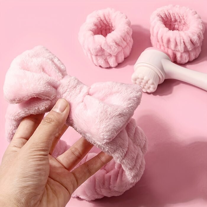 6pcs/Set Facial Cleaning Tools - Including Portable Hair Band + 2 Wristbands, Silicone Cleansing Brush, Ultra-Fine Bristles, Face Wash + Double-Headed Mask Brush - Face Wash Puff - Makeup Remover Puff - Travel Portable Face Wash Set - Suitable for Home Beauty Routines, Outdoor Travel Use - Image 3