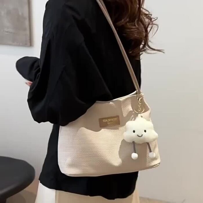 1pc Large Capacity Canvas Tote Bag with Cloud Pendant - Versatile, Stylish Shoulder & Crossbody Bag for Women, Professional & Casual Use, Professional Purse | Minimalist Design | Durable Handle, Tote Bag - Image 9