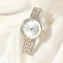 Elegant Women'S Quartz Watch with Roman Numerals, Zinc Alloy Strap, Golden-Tone Disc Case, and Minimalist Design - Perfect for Casual or Formal Wear, Ladies Watches