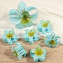7pcs Minimalist Floral Hair Clip Set, Gradient Jelly Cute Clips, Large Non-Slip Scrunchie and Multifunctional Bangs Side Egg Lace Clips, Essential for Beach Vacation Swimming