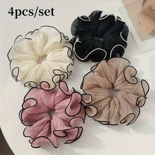 Korean Style Temperament Pleated Large Intestine Hair Ring Women's Fashion Versatile Super Fairy Bun Head Large Hair Rope Headband (4pcs Set)