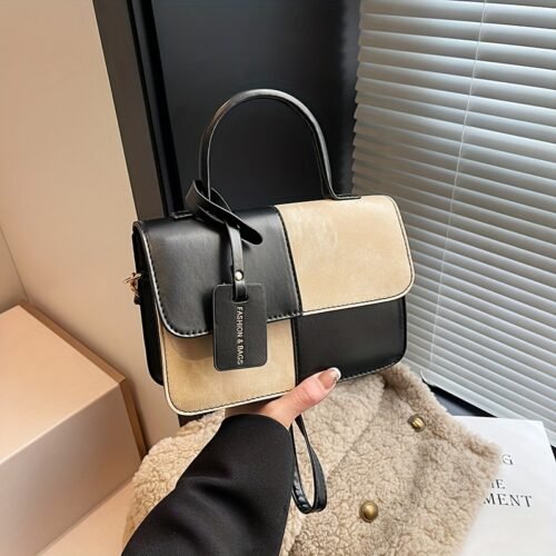 Vintage Color-Block Tote Bag for Women - Quilted Faux Leather with Removable Strap, Magnetic Closure, Synthetic Faux Leather Lining, Edge Paint Detail - Versatile Shoulder & Crossbody Bag for All Seasons