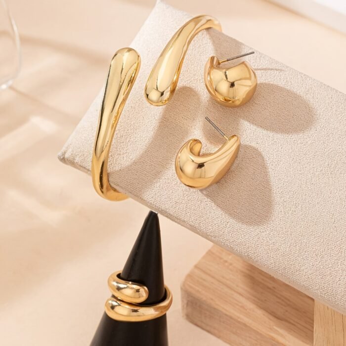 2pcs of Teardrop Earrings + 1pc of Bracelet + 1pc of Ring Geometric Teardrop Shape Women'S Jewelry Set Suitable for Daily Wear And Versatile Party Gifts - Image 7