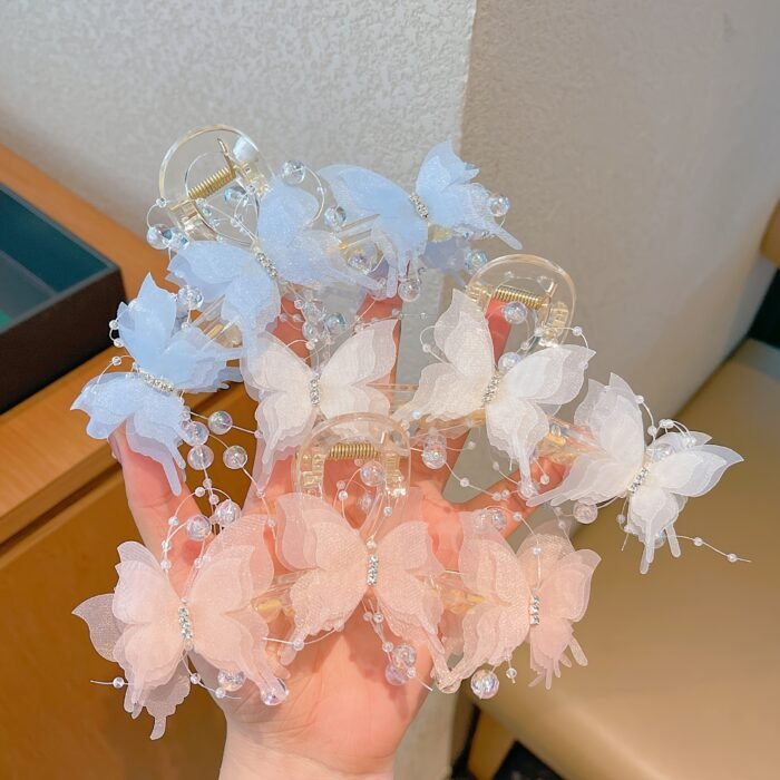 [Elegant Hair Clip] Elegant Large Butterfly Hair Claw Clip | Plastic Material, Solid Color, Tassel Accents - Chic Sweet Style for Sophisticated Updos - Image 5
