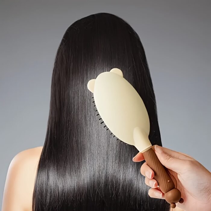 4-Piece Cute Bear Hair Comb Set with Air Cushion Brush, Finishing Comb, Round Curling Brush & Makeup Mirror - Ideal for Normal Hair Travel Essentials - Image 4