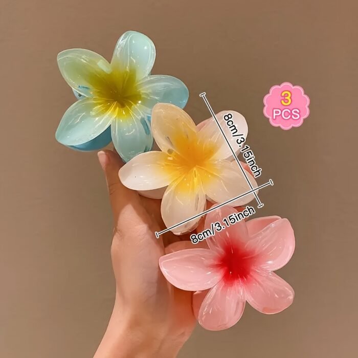 3pcs Sweet Plumeria Flower Hair Claw Clips, 3.15 Inch Large Non-Slip Grip, Vibrant Mixed Colors (Blue, Pink, Red) – Perfect for Party Hairstyles & Holiday Styling, Ideal Gift for Girls, Holiday Hair Decor | Trendy Hair Styling | Plastic Flower Clips, Hair Accessories - Image 7